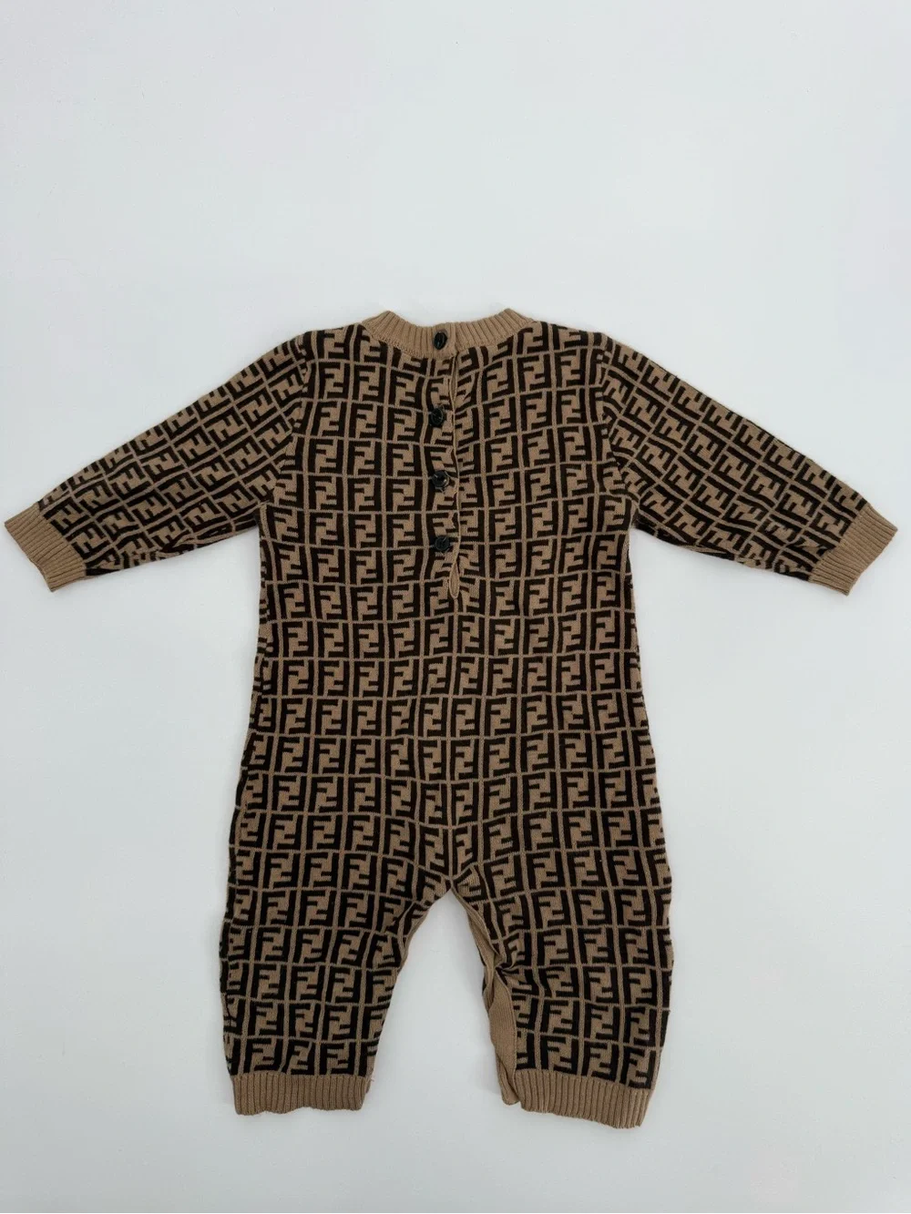 Fendi Brown and Black FF Logo Tobacco cotton and cashmere onesie